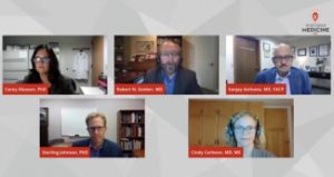 group of speakers on screen during virtual event