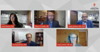 group of speakers on screen during virtual event